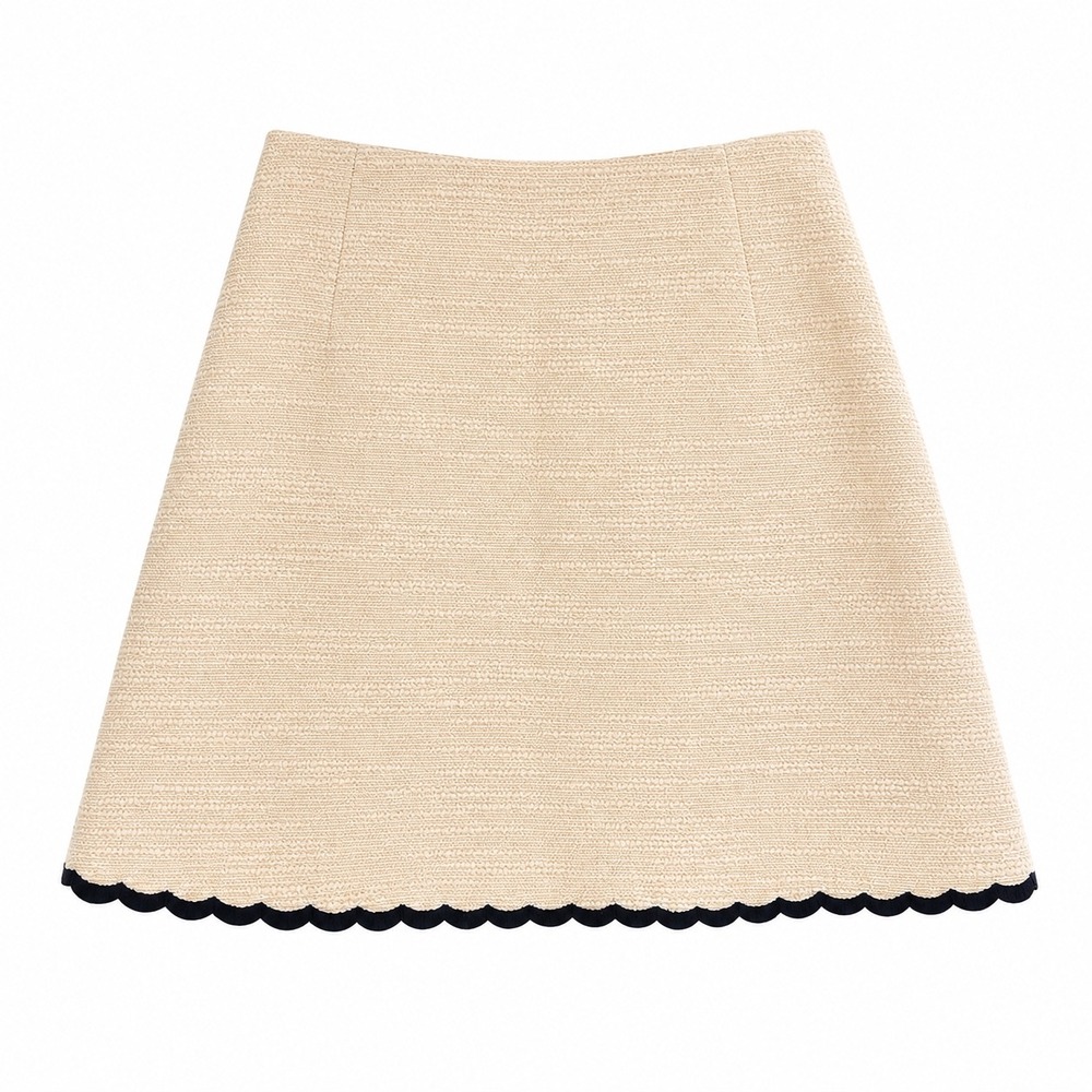 Kate Spade Women's 12 Scallop Tweed Mini Skirt Sand Dune Beige Black Career